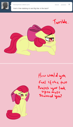 Size: 643x1119 | Tagged: safe, artist:nessia, character:apple bloom, episode:ponyville confidential, g4, my little pony: friendship is magic, ask, female, solo, this apple bloom, tumblr
