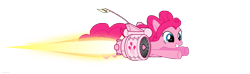 Size: 4000x1190 | Tagged: safe, artist:larsurus, character:pinkie pie, female, flying, grin, jet, jetpack, smiling, solo