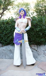 Size: 1265x2048 | Tagged: safe, artist:blakstarr, character:rarity, species:human, anime los angeles, bellyring, cosplay, irl, irl human, photo, solo, sword, weapon
