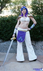 Size: 1243x2048 | Tagged: safe, artist:blakstarr, character:rarity, species:human, anime los angeles, bellyring, cosplay, irl, irl human, photo, solo, sword, weapon