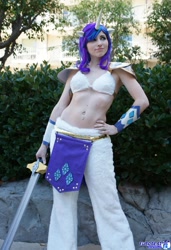 Size: 1403x2048 | Tagged: safe, artist:blakstarr, character:rarity, species:human, anime los angeles, bellyring, cosplay, irl, irl human, photo, solo, sword, weapon