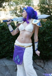 Size: 1417x2048 | Tagged: safe, artist:blakstarr, artist:flyingoctophant, character:rarity, species:human, anime los angeles, bellyring, cosplay, irl, irl human, photo, solo, sword, weapon