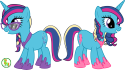 Size: 5782x3240 | Tagged: safe, artist:asdflove, oc, oc only, oc:anima gemella, oc:medicina, parent:princess cadance, parent:shining armor, parents:shiningcadance, species:pony, species:unicorn, braid, duo, female, glasses, mare, offspring, siblings, simple background, sisters, transparent background, twins, vector