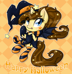 Size: 879x909 | Tagged: safe, artist:piichu-pi, oc, oc only, oc:eclair, cute, halloween, solo, witch