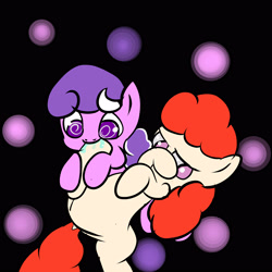 Size: 3000x3000 | Tagged: safe, artist:screwballthepirate, character:screwball, character:twist, species:earth pony, species:pony, covering, cute, dock, drool, duo, duo female, female, filly, foal, hoof biting, hoof fetish, on back, smiling