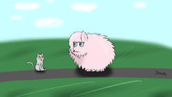 Size: 1280x720 | Tagged: safe, artist:spenws, oc, oc only, oc:fluffle puff, blep, cat, cute, encounter, fluffle puffing, fluffy, tongue out