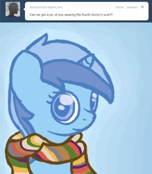 Size: 664x758 | Tagged: safe, artist:captainbritish, character:minuette, clothing, colgate answers, doctor who, female, fourth doctor, fourth doctor's scarf, scarf, solo, tumblr