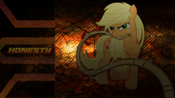 Size: 2732x1536 | Tagged: safe, artist:godoffury, artist:jamesg2498, character:applejack, dark, female, looking at you, mouth hold, rope, solo, vector, wallpaper