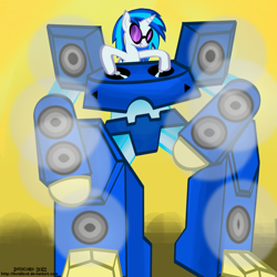 Size: 1000x1000 | Tagged: safe, artist:invidlord, character:dj pon-3, character:vinyl scratch, species:pony, species:unicorn, g4, female, mare, mecha, solo, turntable