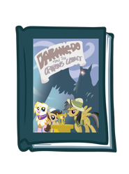 Size: 1101x1490 | Tagged: safe, artist:ethaes, character:daring do, oc, species:griffon, book cover, daring do and the griffon's goblet, scootaround, short round