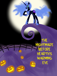 Size: 750x1000 | Tagged: safe, artist:invidlord, character:nightmare moon, character:princess luna, species:alicorn, species:pony, g4, crossover, female, halloween, holiday, jack-o-lantern, mare, parody, pumpkin, raised hoof, solo, the nightmare before christmas, tim burton