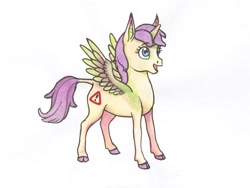 Size: 3930x2958 | Tagged: safe, artist:ackryllis, character:alula, character:pluto, character:princess erroria, oc, oc only, species:alicorn, species:classical unicorn, species:pony, alicorn oc, female, filly, leonine tail, pluto, solo, traditional art