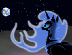 Size: 1200x928 | Tagged: safe, artist:pageturner1988, character:nightmare moon, character:princess luna, species:alicorn, species:pony, g4, earth, female, mare, moon, solo, space, stars