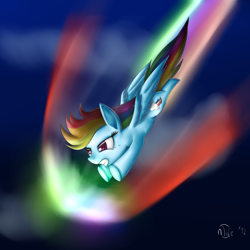 Size: 2500x2500 | Tagged: safe, artist:n1de, character:rainbow dash, species:pegasus, species:pony, g4, my little pony: friendship is magic, diving, female, flying, high res, mare, solo, sonic rainboom, watering eyes