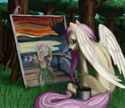 Size: 2768x2400 | Tagged: safe, artist:anthropony, character:fluttershy, classic art, fine art parody, forest, painting, parody, the scream, tree