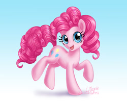 Size: 1200x960 | Tagged: dead source, safe, artist:laurenmagpie, character:pinkie pie, species:earth pony, species:pony, cute, cutie mark eyes, diapinkes, female, gradient background, looking at you, mare, open mouth, solo, wingding eyes