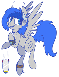 Size: 556x729 | Tagged: safe, artist:dr-idiot, oc, oc only, oc:sapphire sights, species:pegasus, species:pony, bomb, piercing, solo