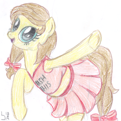 Size: 2052x2052 | Tagged: safe, artist:bamthand, oc, oc only, oc:cream heart, species:pony, bipedal, cheerleader, clothing, midriff, skirt, solo, traditional art