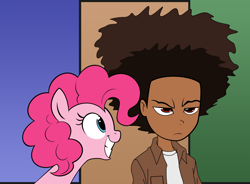 Size: 3000x2203 | Tagged: safe, artist:mn27, artist:thematrixman, character:pinkie pie, species:human, crossover, high res, huey freeman, smiling, the boondocks