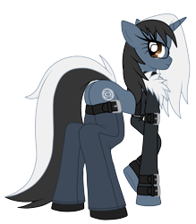 Size: 1180x1344 | Tagged: safe, artist:silverromance, oc, oc only, oc:silver romance, clothing, eyelashes, glasses, jeans, looking at you, looking back, pants, plot, raised hoof, simple background, smiling, solo, transparent background, vector