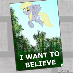 Size: 1000x1000 | Tagged: safe, artist:invidlord, character:derpy hooves, species:pegasus, species:pony, female, i want to believe, mare, poster, solo