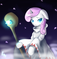 Size: 4791x5000 | Tagged: safe, artist:larkdraws, character:twinkleshine, species:pony, species:unicorn, g4, absurd resolution, crossover, female, final fantasy, sad, solo, staff, white mage