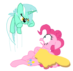 Size: 598x586 | Tagged: safe, artist:cgeta, character:lyra heartstrings, character:pinkie pie, foam finger, hand, pounce
