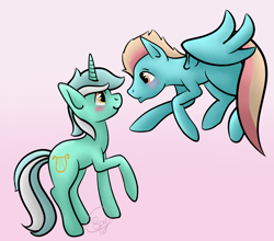 Size: 3000x2641 | Tagged: safe, artist:starshinefox, character:lyra heartstrings, oc, oc:dawn seeker, species:pegasus, species:pony, species:unicorn, blushing, canon x oc, contest entry, dash of humanity, fanfic, male, shipping, straight