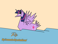 Size: 1024x768 | Tagged: safe, artist:resonance, character:twilight sparkle, character:twilight sparkle (alicorn), species:alicorn, species:duck, species:pony, 30 minute art challenge, female, mare, op, solo, swan, water