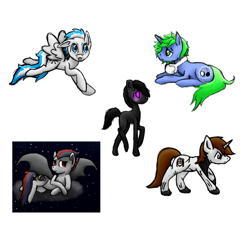 Size: 2209x2077 | Tagged: safe, artist:starshinefox, oc, oc only, oc:dawn wing, oc:deadedge, oc:frost, oc:synth pulse, enderman, enderpony, request, requested art, sketch