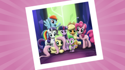 Size: 10213x5750 | Tagged: safe, artist:kiowa213, character:applejack, character:fluttershy, character:pinkie pie, character:rainbow dash, character:rarity, character:spike, character:tree of harmony, character:twilight sparkle, character:twilight sparkle (alicorn), species:alicorn, species:pony, episode:twilight's kingdom, g4, my little pony: friendship is magic, .ai available, absurd resolution, crystal, door, female, flying, grin, group shot, looking at you, mane seven, mane six, mare, polaroid, prone, raised hoof, smiling, spread wings, tree of harmony, twilight's castle, vector, waving, wings