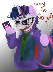 Size: 1936x2592 | Tagged: safe, artist:flowersimh, character:twilight sparkle, batman, crossover, so who's batman?, the dark knight, the joker, twijoker, why so serious?