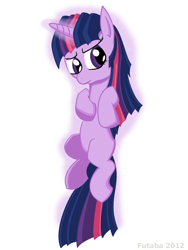 Size: 768x1024 | Tagged: safe, artist:da-futaba, character:twilight sparkle, species:pony, species:unicorn, female, filly, filly twilight sparkle, glowing horn, horn, on back, solo, younger