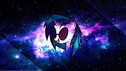 Size: 2732x1536 | Tagged: safe, artist:jamesg2498, artist:qqwich, character:dj pon-3, character:vinyl scratch, species:pony, species:unicorn, female, horn, mare, smiling, solo, space, sunglasses, teeth, vector, wallpaper