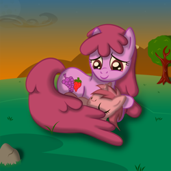Size: 2000x2000 | Tagged: safe, artist:goldenmercurydragon, character:berry punch, character:berryshine, character:ruby pinch, species:earth pony, species:pony, species:unicorn, duo, duo female, female, high res, mother and child, mother and daughter, sleeping