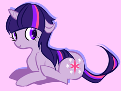 Size: 600x450 | Tagged: safe, artist:tearzah, character:twilight sparkle, character:twilight sparkle (unicorn), species:pony, species:unicorn, female, looking at you, mare, prone, simple background, smiling, solo