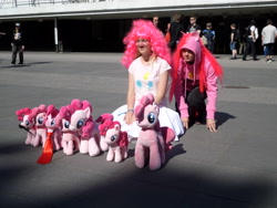 Size: 4608x3456 | Tagged: safe, artist:juu50x, character:pinkie pie, species:earth pony, species:human, species:pony, episode:too many pinkie pies, g4, my little pony: friendship is magic, 2014, cosplay, crystal fair con, facial hair, female, finland, finlandia hall, get, helsinki, index get, irl, irl human, mare, moustache, multeity, necktie, outdoors, photo, pink, plushie, ponies everywhere, so much pony, too much pink energy is dangerous