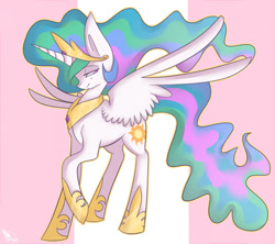 Size: 900x800 | Tagged: safe, artist:sheeppiss, character:princess celestia, female, raised hoof, smiling, solo, spread wings, wings