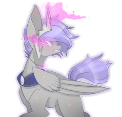 Size: 723x695 | Tagged: safe, artist:sheeppiss, oc, oc only, oc:tye, species:pegasus, species:pony, crown, glare, glowing eyes, gritted teeth, looking back, magic, necklace, solo