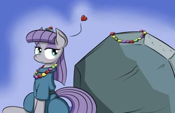 Size: 1275x825 | Tagged: safe, artist:firebrandkun, character:maud pie, character:tom, cargo ship, heart, necklace, rock candy necklace, rockcon, shipping, simple background, tomaud