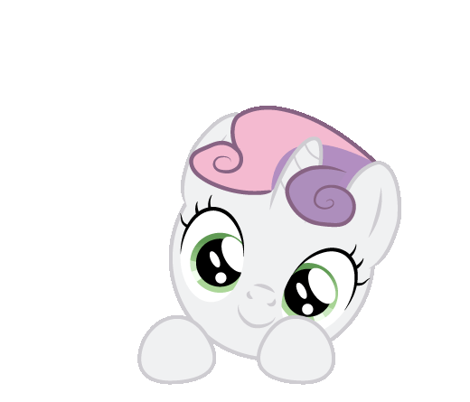 Size: 520x445 | Tagged: safe, artist:creshosk, character:sweetie belle, species:pony, species:unicorn, g4, animated, bust, cute, diasweetes, female, filly, full face view, peeking, portrait, simple background, smiling, white background, young