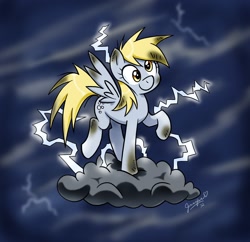 Size: 1666x1614 | Tagged: safe, artist:chibi-jen-hen, character:derpy hooves, species:pegasus, species:pony, cloud, female, lightning, mare, on a cloud, solo