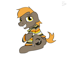 Size: 1500x1200 | Tagged: safe, artist:potes, oc, oc only, oc:umber, species:pegasus, species:pony, clothing, embarrassed, looking at you, male, simple background, smiling, solo, sweater, white background