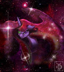 Size: 4590x5183 | Tagged: safe, artist:theonedzaan, oc, oc only, oc:space dementia, species:alicorn, species:pony, absurd resolution, alicorn oc, angry, floppy ears, frown, glare, heterochromia, looking at you, nebula, nose wrinkle, solo, space