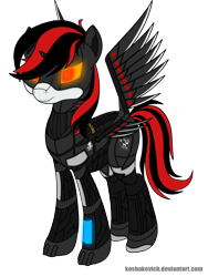 Size: 3240x4320 | Tagged: safe, artist:koshakevich, oc, oc only, oc:blackjack, species:alicorn, species:pony, fallout equestria, fallout equestria: project horizons, absurd resolution, alicorn armor, alicorn oc, armor, artificial wings, augmented, biohacking, cyber, cyborg, female, level 4 (alicorn eclipse) (project horizons), mare, mechanical wing, security, simple background, solo, transparent background, vector, wings