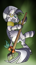 Size: 1080x1920 | Tagged: safe, artist:ethaes, character:zecora, species:zebra, female, jaffa stick, solo, spear