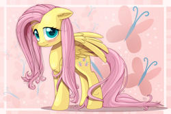 Size: 1500x1000 | Tagged: safe, artist:pauuhanthothecat, character:fluttershy, blushing, cute, cutie mark, female, floppy ears, shyabetes, solo