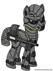 Size: 3240x4320 | Tagged: safe, artist:koshakevich, oc, oc only, oc:steelhooves, species:earth pony, species:pony, fallout equestria, armor, fanfic, fanfic art, gun, hooves, male, power armor, simple background, solo, stallion, steel ranger, transparent background, vector, weapon