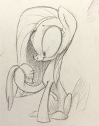 Size: 1068x1359 | Tagged: safe, artist:erudier, character:pinkamena diane pie, character:pinkie pie, episode:party of one, g4, my little pony: friendship is magic, female, monochrome, mr. turnip, solo, traditional art
