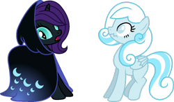 Size: 1024x598 | Tagged: safe, artist:archerinblue, oc, oc only, oc:nyx, oc:snowdrop, friendship is witchcraft, clothing, dress